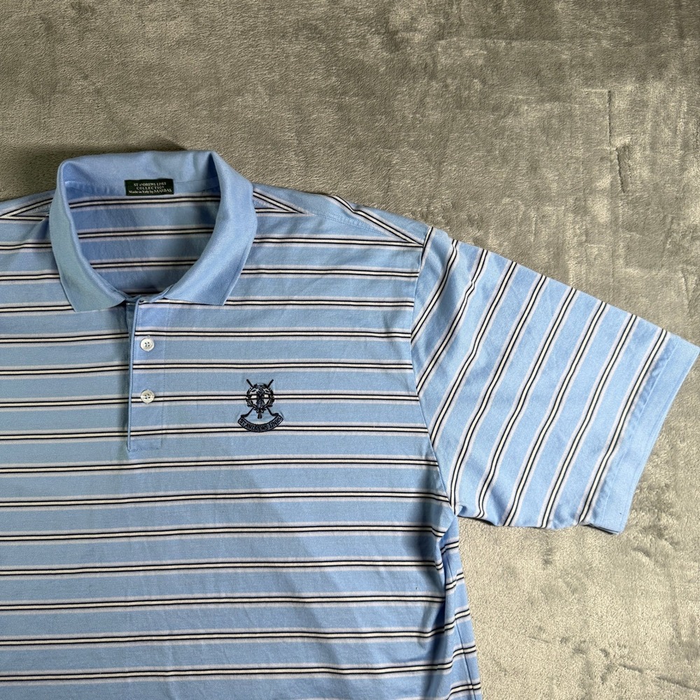 St Andrews Links Collection Polo Shirt Mens XXL Blue Stripe Made in Italy Marbas